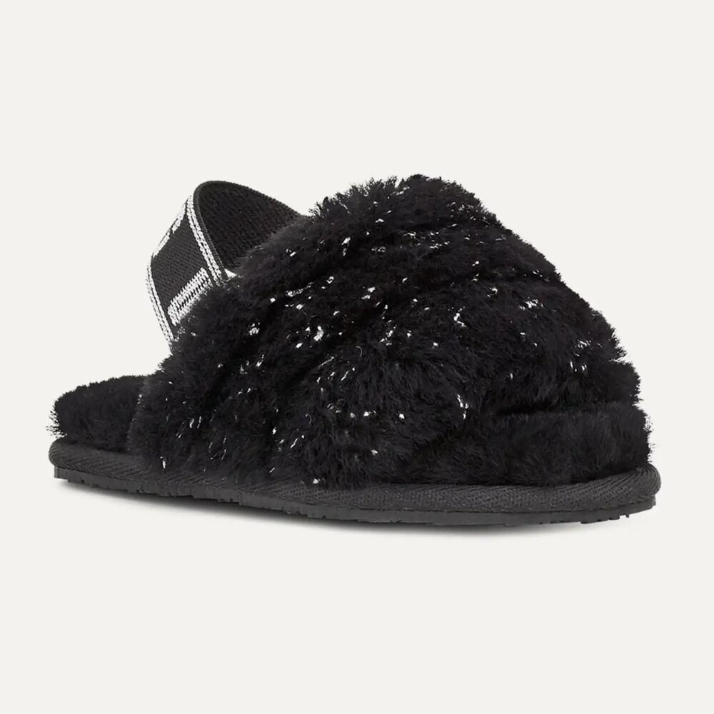 NEW UGG Kid Toddler Fluff Yeah Metallic Sparkle Black Slingback Slide Slipper